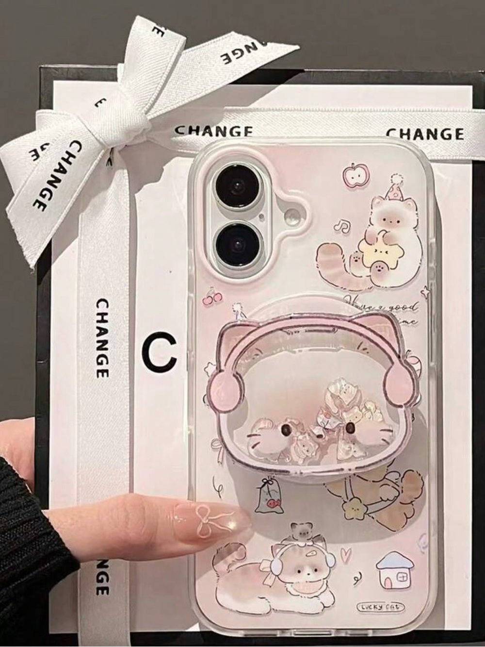 🐱Pink Cat Quicksand Style Rotatable Popsocket🐱 - Picture 3 of 5